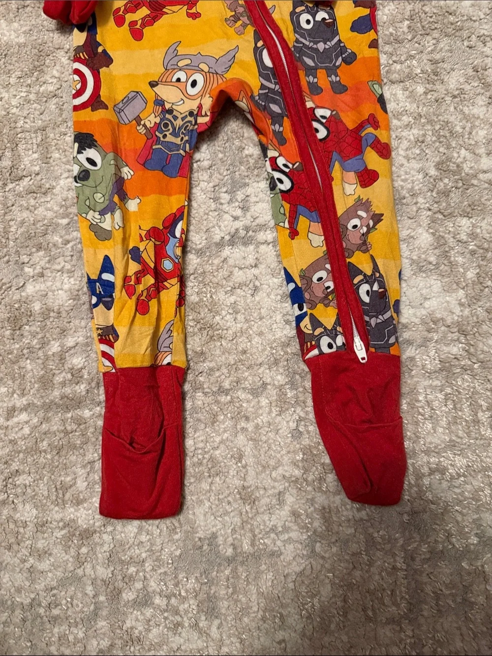 Wei Wei Bamboo Kids' Bluey Superhero Print Footie Pajamas - Orange & Red 12/18M